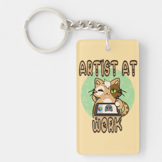Llavero Artist at work cute cat design (Frente)