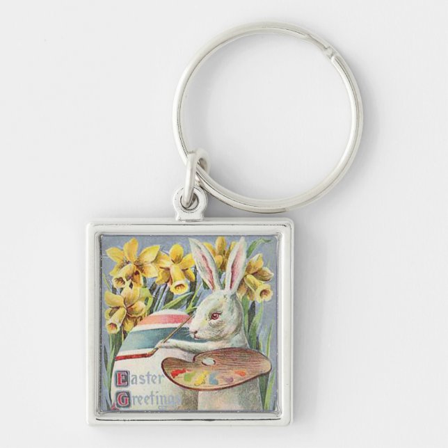 Llavero Artista de conejitos de Semana Santa pintando un h (Frente)