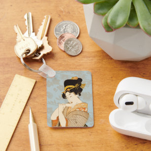 Llavero Artista japonés vintage de Chica Geisha en Kimono