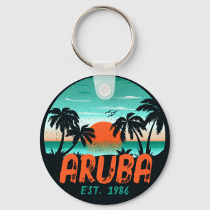 Llavero Aruba Caribe Vintage Retro Sunset Souvenirs