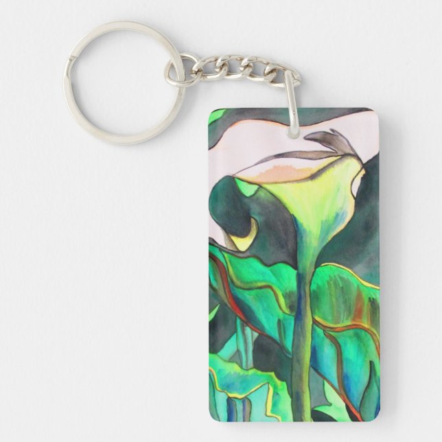 Llavero Arum lily flower white and green art keychain (Frente)