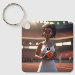 Llavero Ascenso Del Chica De Netball De Piel Marrón,