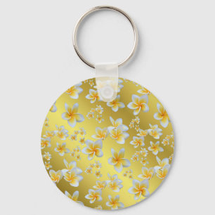 Llavero asiático, amarillo, blanco, floral, brillante, dor