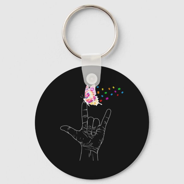 Llavero ASL I Love You Hand Rótulo Language Butterfly Auti (Anverso)