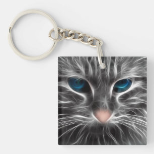 Llavero Asombrosa cara de gato de ojos azules