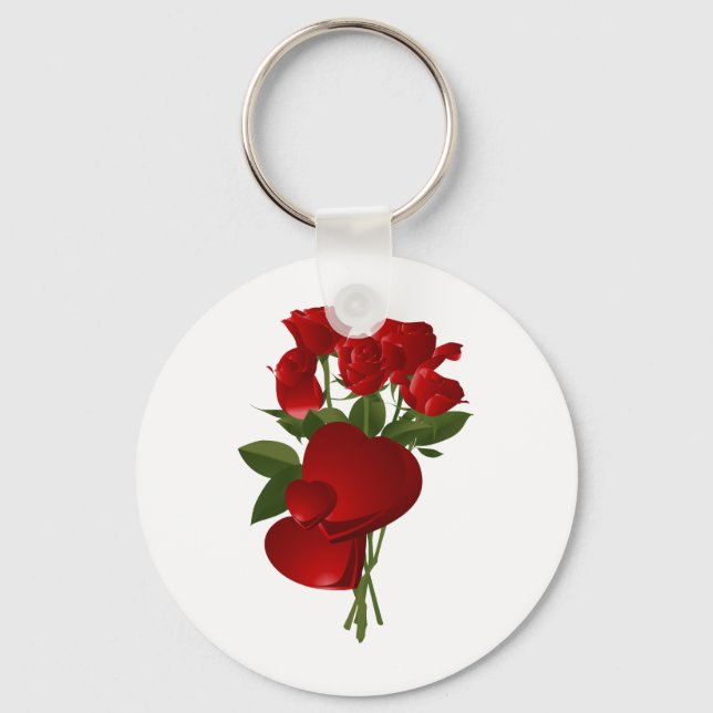 Llavero Asombrosas rosas rojas y corazones (Anverso)