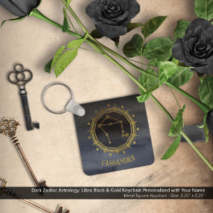 Llavero Astrología zodiaca oscura: Nombre de oro negro de