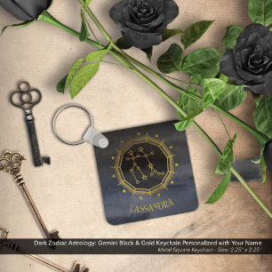 Llavero Astrología zodiaca oscura: Nombre dorado negro de 