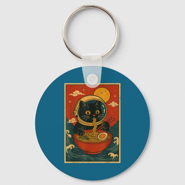 Llavero Astronaut Cat Ramen Japanese Graphic Tees Men Wome (Anverso)
