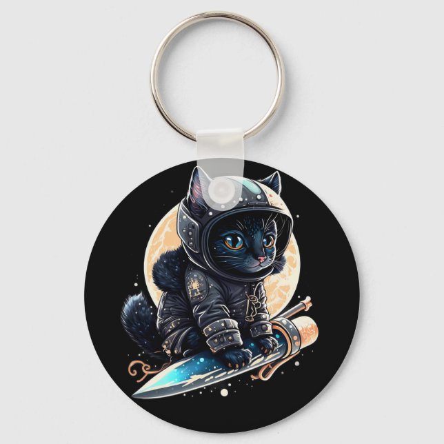 Llavero Astronauta de gato negro lindo (Anverso)