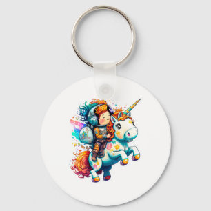 Llavero Astronauta montando una tibia y colorida unicornio