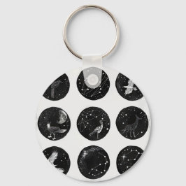 Llavero Ataques simples de constelaciones en blanco y negr