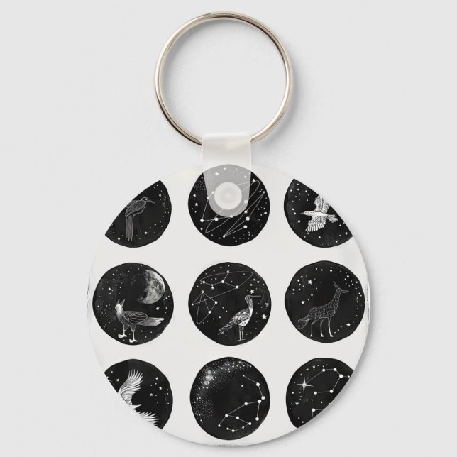 Llavero Ataques simples de constelaciones en blanco y negr (Anverso)