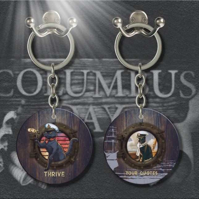 Llavero Atardecer de gato negro: un viaje a la ronda de TH (Black Cat Sunset: A Voyage to THRIVE Round Keychain)