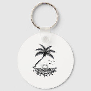 Llavero Atardecer de Palma Tropical – Arte de Línea Minima