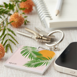 Llavero Atardecer Tropical Retro Hojas de Palma Minimalist