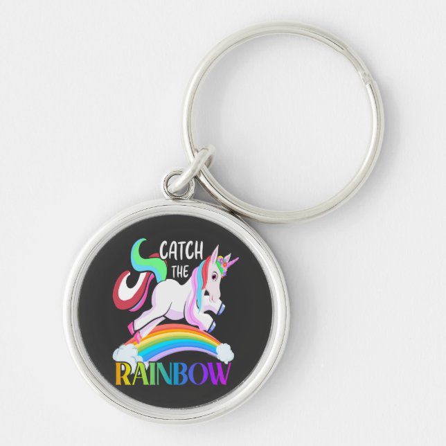 Llavero Atrapa el diseño de Unicornio de Arcoíris (Frente)