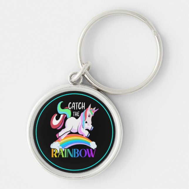 Llavero Atrapa el diseño de Unicornio de Arcoíris (Frente)