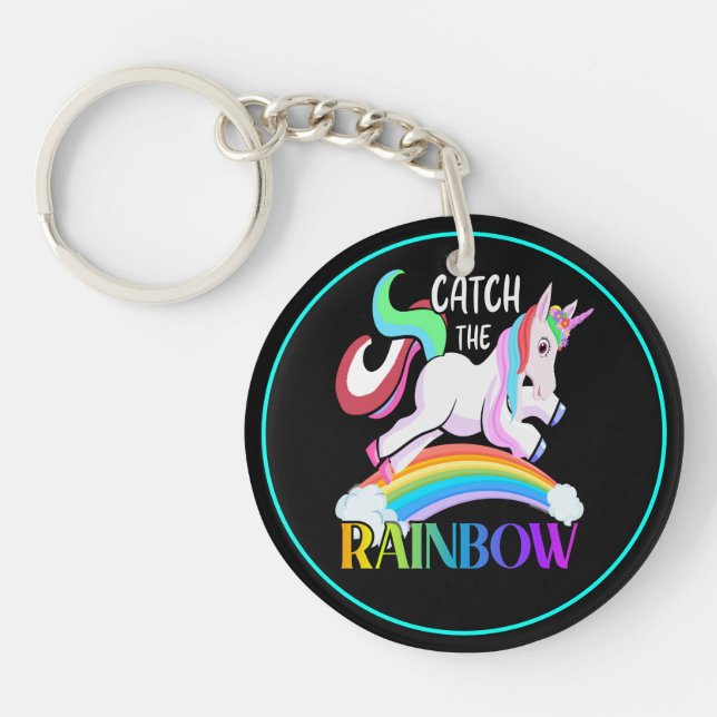 Llavero Atrapa el diseño de Unicornio de Arcoíris (Frente)