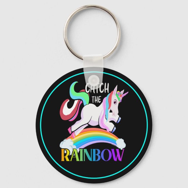 Llavero Atrapa el diseño de Unicornio de Arcoíris (Anverso)