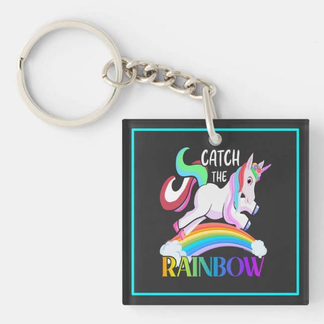 Llavero Atrapa el diseño de Unicornio de Arcoíris (Frente)