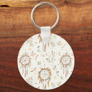 Llavero Atrapasueños Plumas Boho Crema