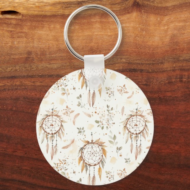 Llavero Atrapasueños Plumas Boho Crema (Anverso)