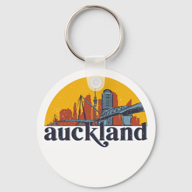 Llavero Auckland Nueva Zelanda Retro City Skyline Cityscap (Anverso)