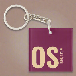 Llavero Audaz nombre de monograma inicial Burgundy Girly