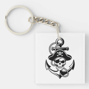 Llavero Audaz Skull Pirata y Anchor - Diseño Nautico