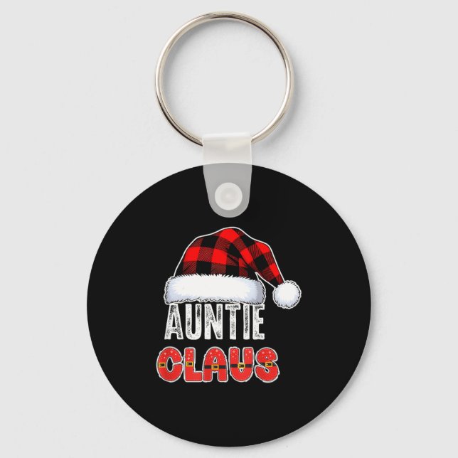 Llavero Auntie Claus Buffalo Plaid Red Santa Hat Christmas (Anverso)