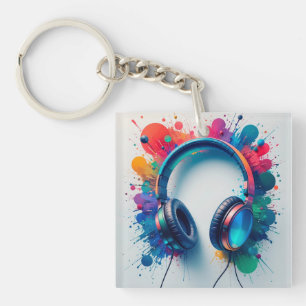 Llavero Auriculares Coloridos con Salpicaduras de Pintura 