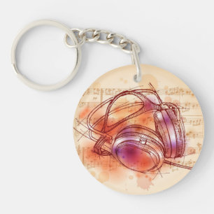 Llavero Auriculares en un fondo y notas de la acuarela