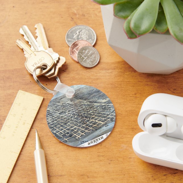 Llavero Austin, Texas Antique Aerial City Map de 1873 (Escritorio )