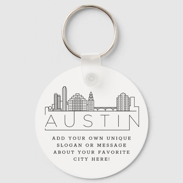 Llavero Austin, Texas Stylized Skyline | Custom Slogan (Anverso)