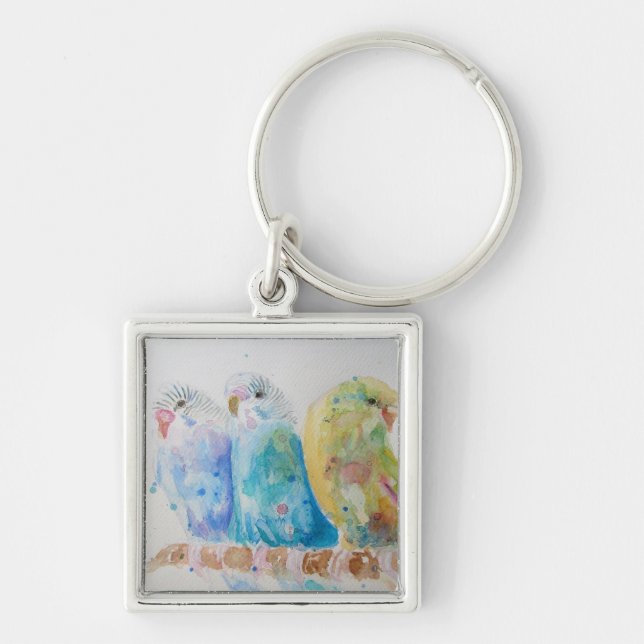 Llavero Australian Birds Budgie Watercolor Art Key Ring (Frente)