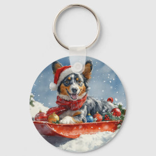 Llavero Australian Kelpie en Trineo Deja que nieve Navidad