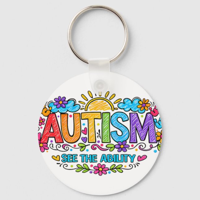 Llavero Autism Ability Love Rainbow Handprints Sun Cloud (Anverso)