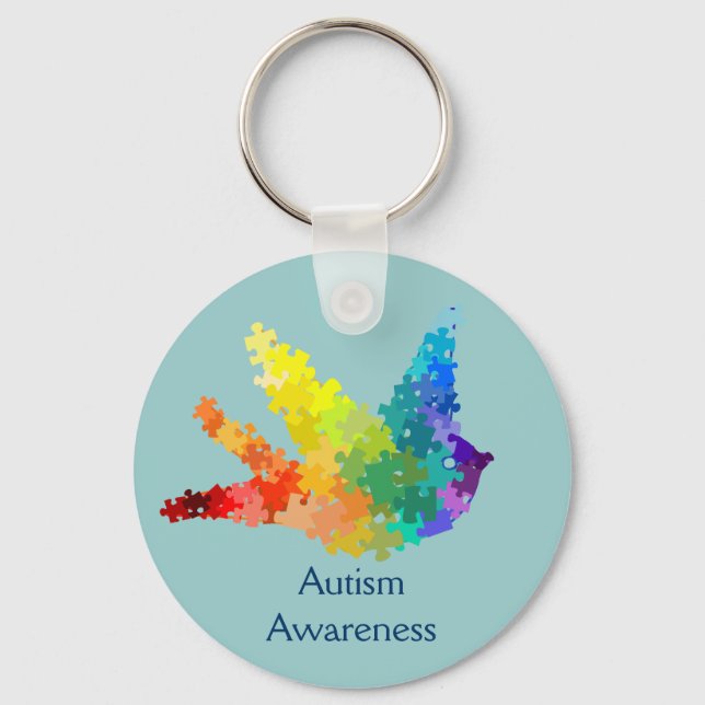 Llavero Autism Awareness Puzzle Bird Keychain (Anverso)
