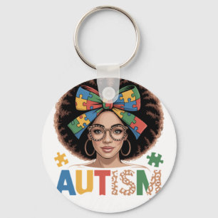 Llavero Autismo Mamá Moño Desordenado Mujeres Negras Conci