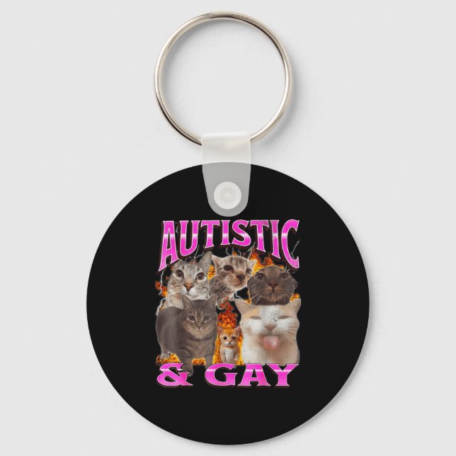 Llavero Autistic And Gay Funny Cat Meme Bootleg Graphic  (Anverso)