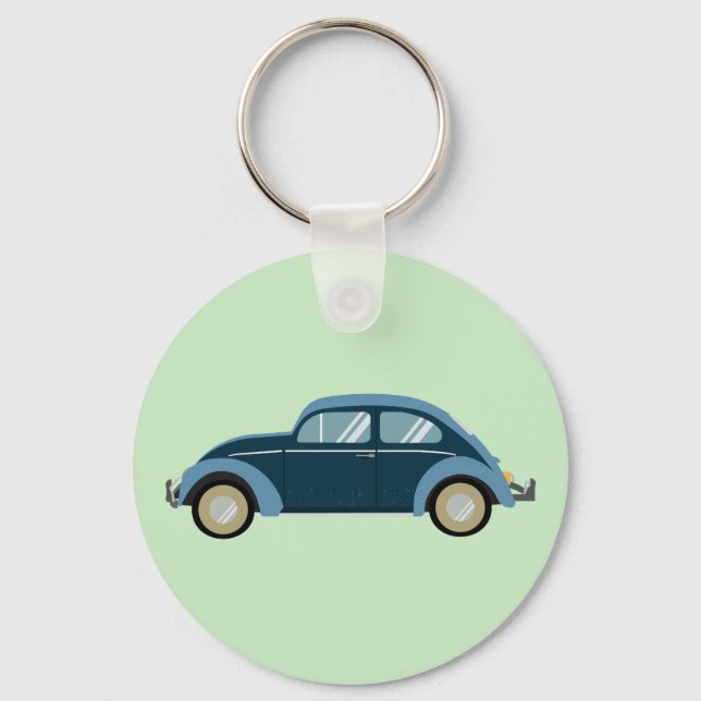 Llavero auto retro azul fresco con escoria (Anverso)