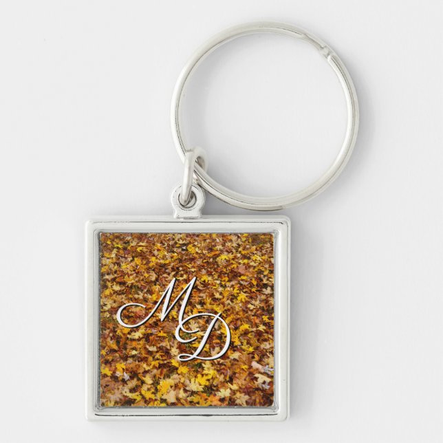 Llavero Autumn Leaves Abstract Monogram Initials (Frente)