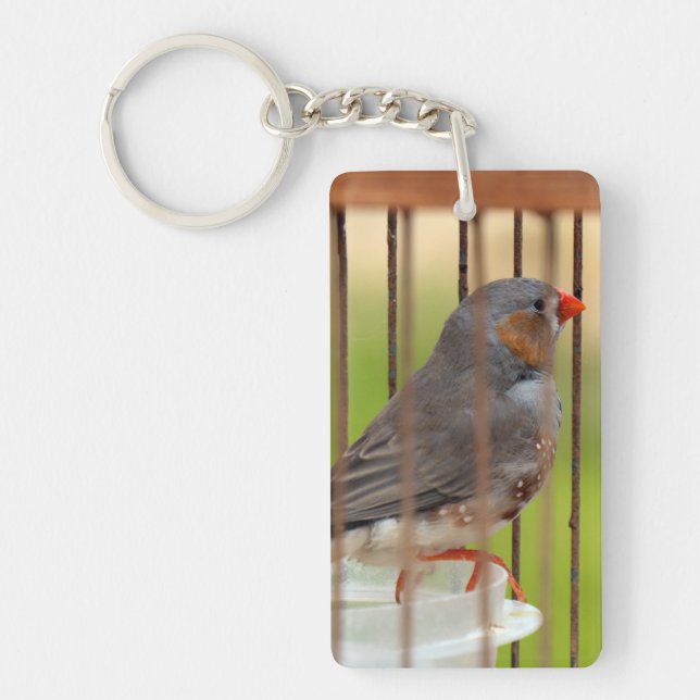 Llavero Ave de Zebra Finch en jaula (Frente)