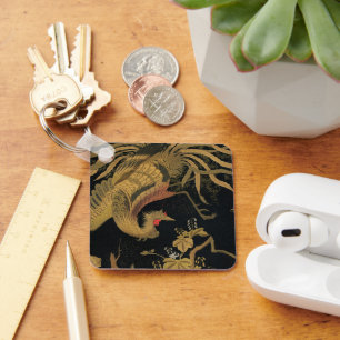 Llavero Ave dorado de gallo clásico japonés antiguo