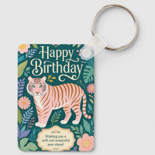 Llavero Aventura de cumpleaños del tigre rosa salvaje