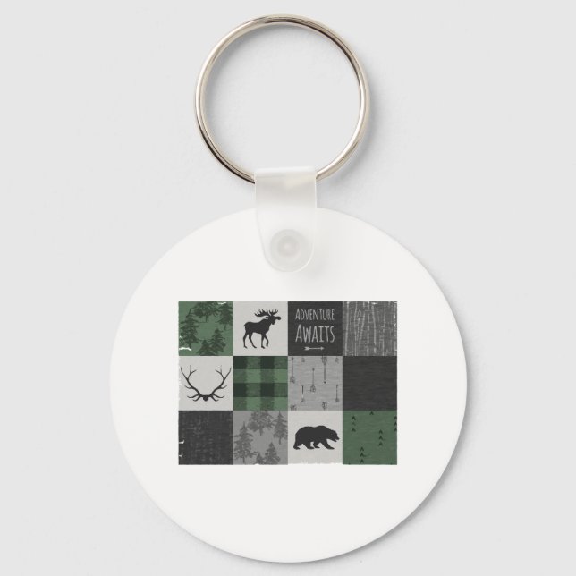 Llavero Aventura de Northwoods Patchwork - gris y verde (Anverso)