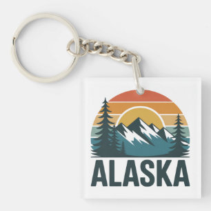 Llavero Aventura del atardecer retro de Alaska