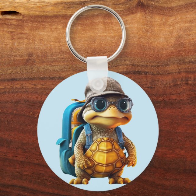 Llavero Aventurous Cute Turtle con mochila, (Anverso)
