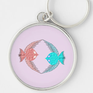 Llavero Aves amorosas rosas y azules